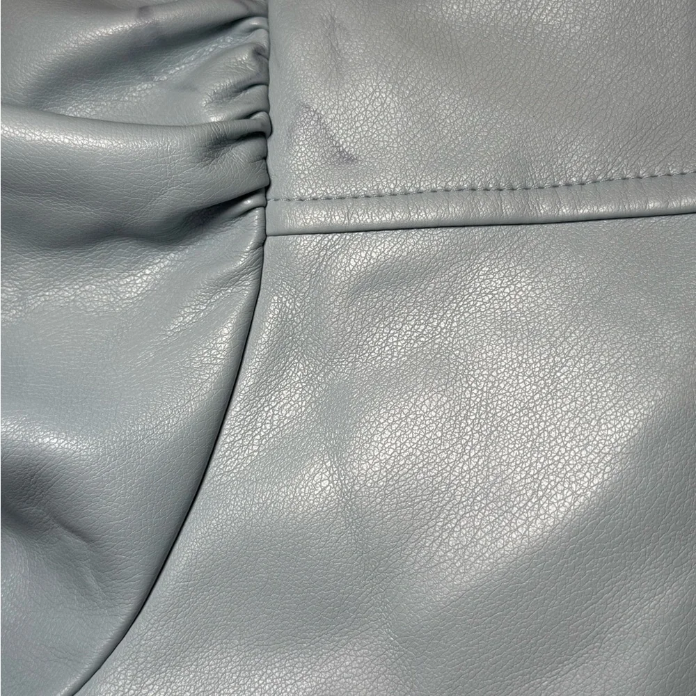 Dolce Cabo Powder Blue Faux Leather Dress Women’s Small Puff Sleeve Shift - Picture 4 of 4